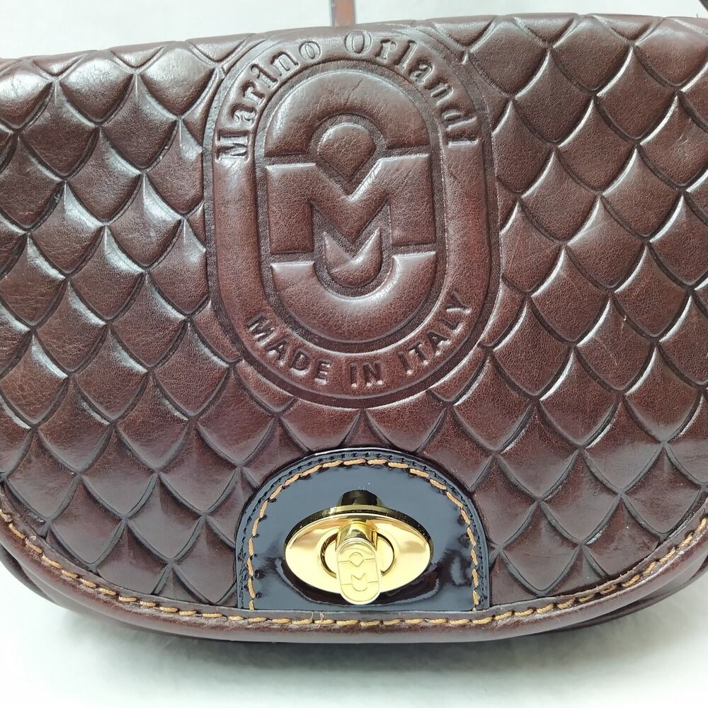 Marino Orlandi Brown Leather Turnlock Flap Closure Crossbody Bag - Picture 4 of 16